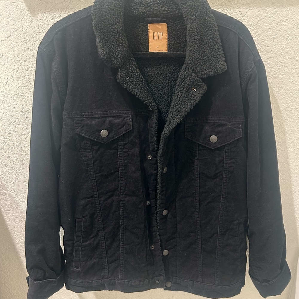 GAP Men's Dark Jacket with Sherpa Collar